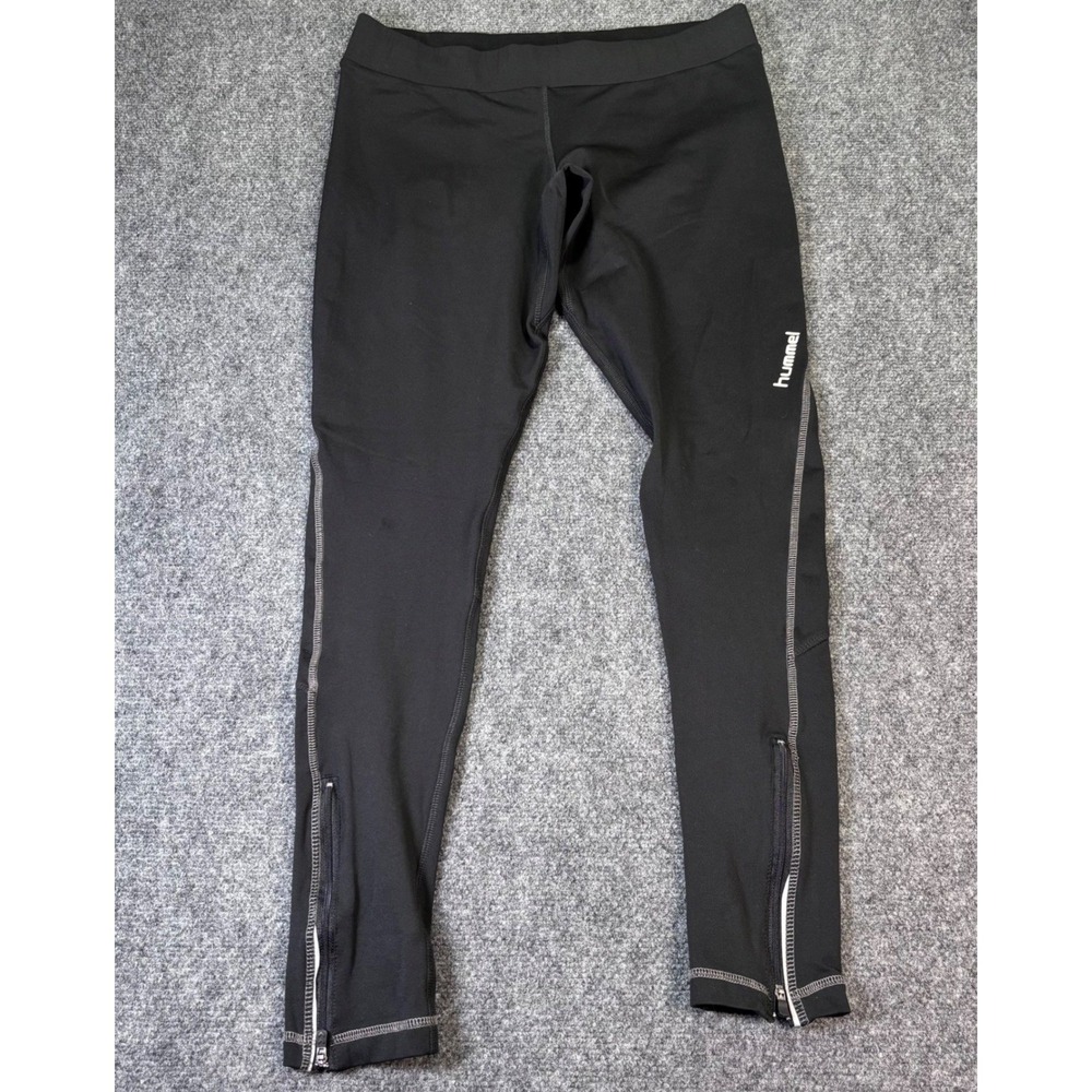 Hummel‎ Mens Running Black Reflective Ankle Zip Athletic Leggings Medium